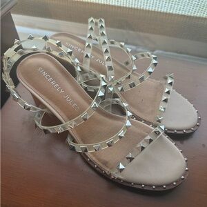 Silver studded Nude Clear-Strap Sandals